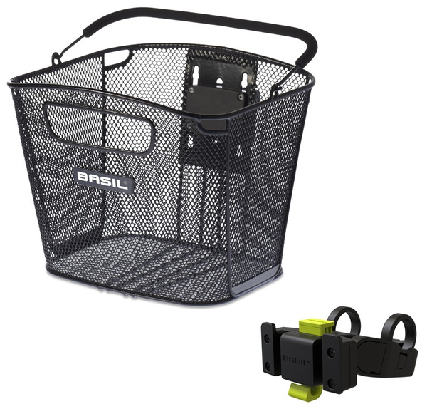 Kosz na kierownicę BASIL BOLD KF+HANDLEBARHOLDER, KF System (ze wspornikiem), mocowanie przenośne, stalowy czarny (NEW)
