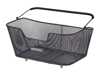 Kosz tylny na bagażnik BASIL BASE L + haczyki mocujące, roz. L, stalowy czarny (WYPRZEDAŻ -50%)