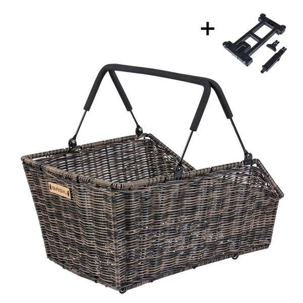 Kosz tylny na bagażnik BASIL CENTO RATTAN LOOK MIK, MIK System (ready to go) wodoodporny nature brown (WYPRZEDAŻ -50%)