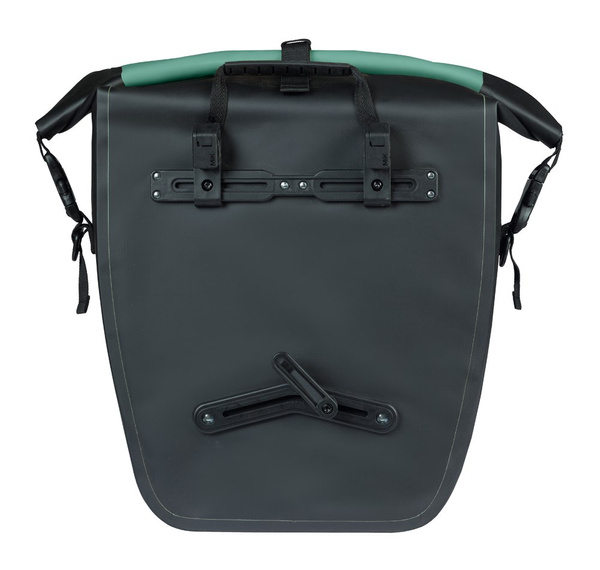 Sakwa na bagażnik pojedyncza Basil Rivo + MIK Hooks (srebrnozielono-czarna 25-31 litrów)