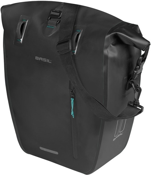 Sakwa na bagażnik pojedyncza Basil Rivo + MIK Hooks (czarna 25-31 litrów)