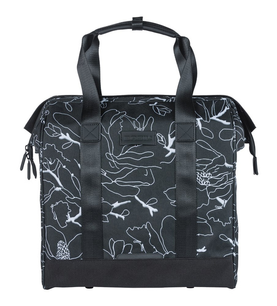 Sakwa na bagażnik pojedyncza Basil Grand Shopper + MIK Hooks (czarno-biała 23 litry)