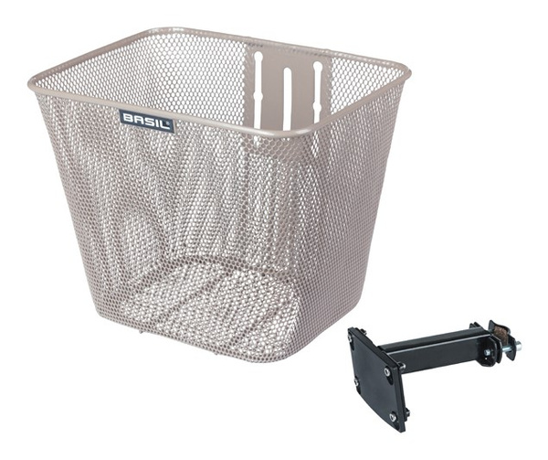 Kosz na kierownicę BASIL BILBAO FM, FIXED MOUNTED (ze wspornikiem 70183), mocowanie stałe, nude metallic (NEW)