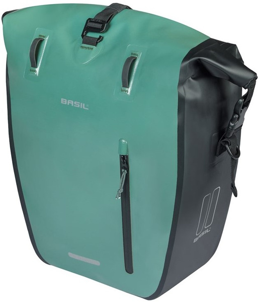 Sakwa na bagażnik pojedyncza Basil Rivo + MIK Hooks (srebrnozielono-czarna 25-31 litrów)