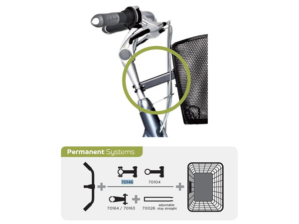 Wspornik mocujący do sztycy kierownicy BASIL PERMANENT SYSTEM II EC moc.22-25,4mm, system mocowania kosza na stałe