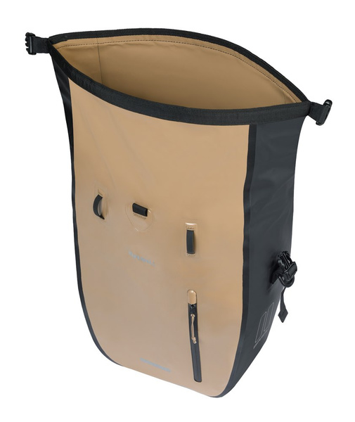 Sakwa na bagażnik pojedyncza Basil Rivo + MIK Hooks (piaskowo-czarna 25-31 litrów)