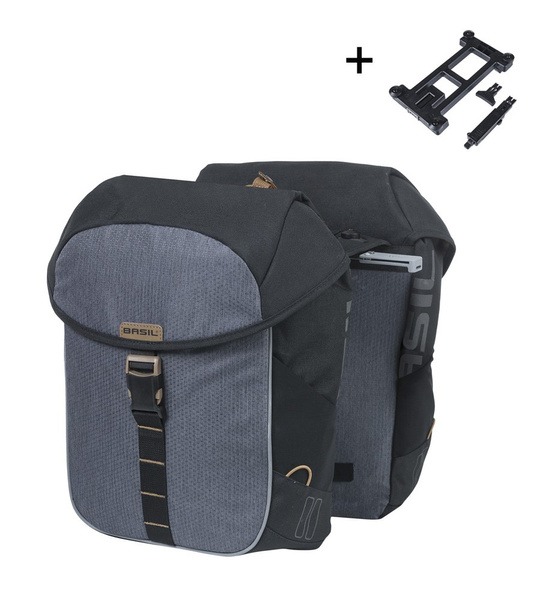Sakwa podwójna BASIL MILES DOUBLE PANNIER BAG MIK 34L, MIK System (ready to go), 100% wodoodporna, black slate (NEW)