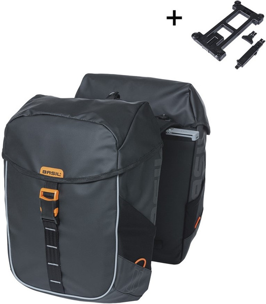 Sakwa na bagażnik podwójna Basil Miles Tarpaulin + adapter MIK (34 litry)