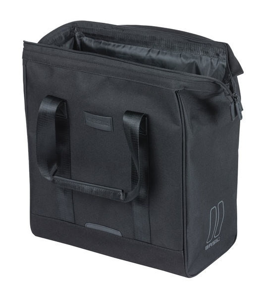 Sakwa na bagażnik pojedyncza Basil Grand Shopper + MIK Hooks (czarna 23 litry)
