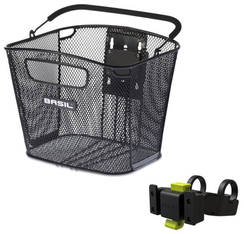 Kosz na kierownicę BASIL BOLD KF+HANDLEBARHOLDER, KF System (ze wspornikiem), mocowanie przenośne, stalowy czarny (NEW)