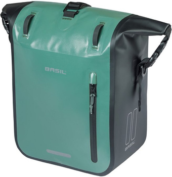 Sakwa na bagażnik pojedyncza Basil Rivo + MIK Hooks (srebrnozielono-czarna 12-15 litrów)