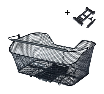 Kosz tylny na bagażnik BASIL BASE XL REAR BASKET, MIK z adapterem do mocowania (ready to go), Stalowy, Black (Eco Bottom) (WYPRZEDAŻ -50%)