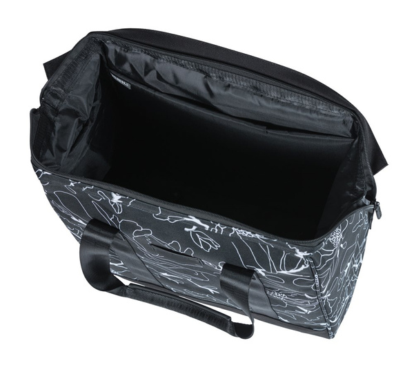 Sakwa na bagażnik pojedyncza Basil Grand Shopper + MIK Hooks (czarno-biała 23 litry)