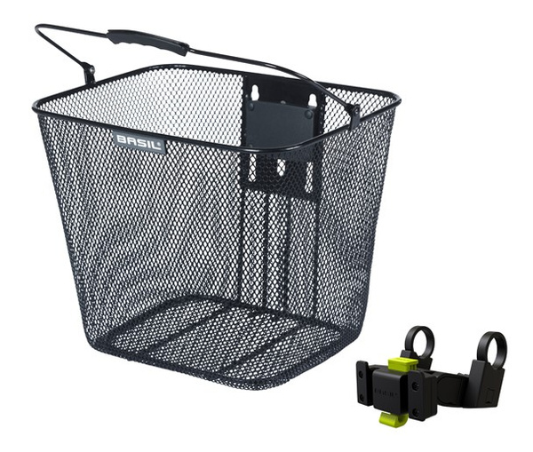 Kosz na kierownicę BASIL BILBAO KF+HANDLEBARHOLDER, KF System (ze wspornikiem), mocowanie przenośne, stalowy czarny (NEW)