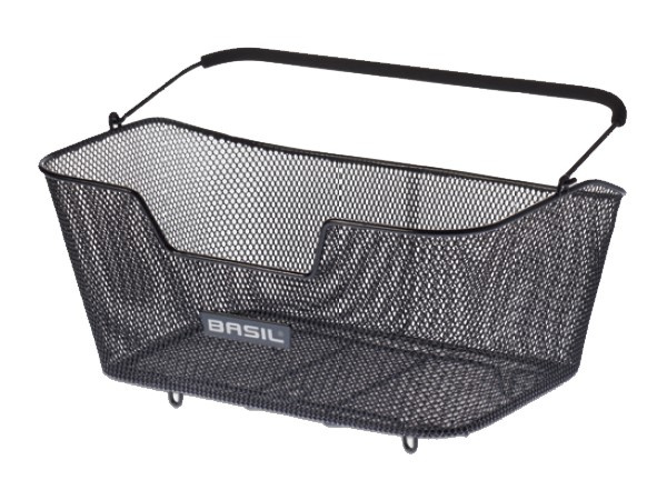 Kosz tylny na bagażnik BASIL BASE L + haczyki mocujące, roz. L, stalowy czarny (WYPRZEDAŻ -50%)