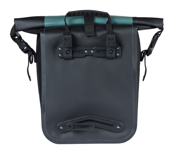 Sakwa na bagażnik pojedyncza Basil Rivo + MIK Hooks (srebrnozielono-czarna 12-15 litrów)