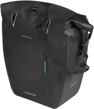 Sakwa na bagażnik pojedyncza Basil Rivo + MIK Hooks (czarna 25-31 litrów)