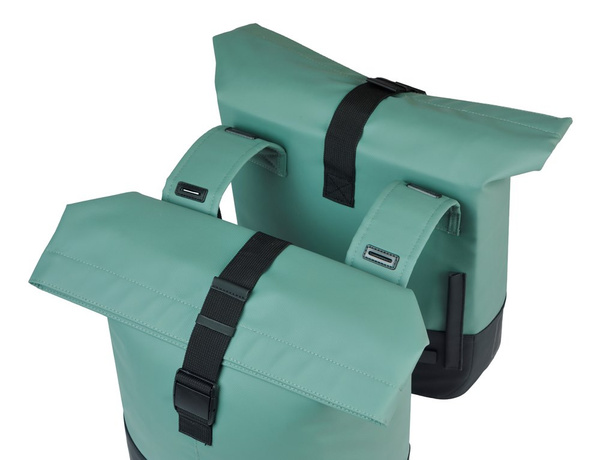 Sakwa na bagażnik podwójna Basil Cove (srebrnozielono-czarna 28-32 litry)