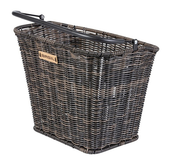 Kosz na kierownicę BASIL BREMEN RATTAN LOOK KF ratanowy + Płytka mocująca do kosza BASIL KLICKFIX ADAPTER PLATE system do mocowania na kierownicę odpinany (bez wspornika) nature brown ratan look (WYPRZEDAŻ -50%)